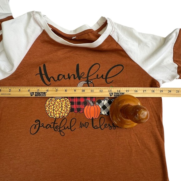 Womens Thankful Grateful Blessed Pumpkin Fall Raglan T-Shirt Top - Picture 6 of 13